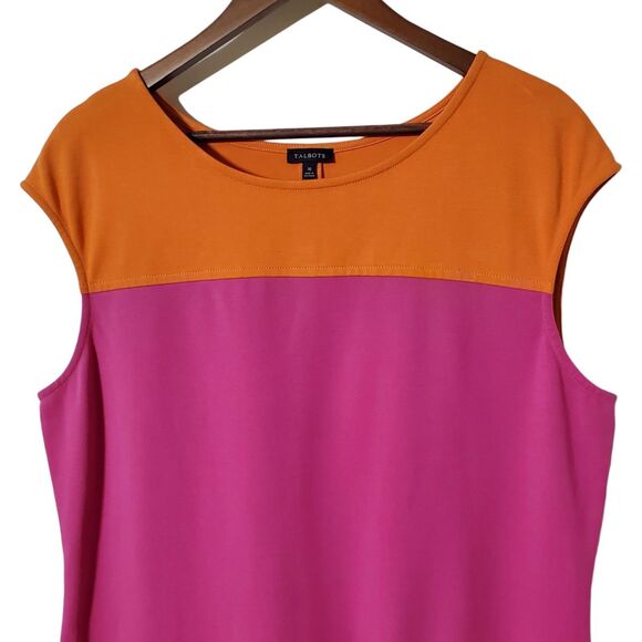 Talbots Colorblock Sheath Dress Size 16 Pink Orange Sleeveless Stretch Womens - Picture 2 of 8